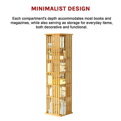 360 Rotating Bookshelf Bamboo Storage Display Rack Shelving in Wood