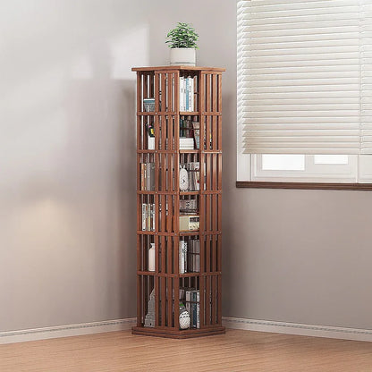 360 Rotating Bookshelf Bamboo Storage Display Rack Shelving in Dark Wood - Mekamart Australia