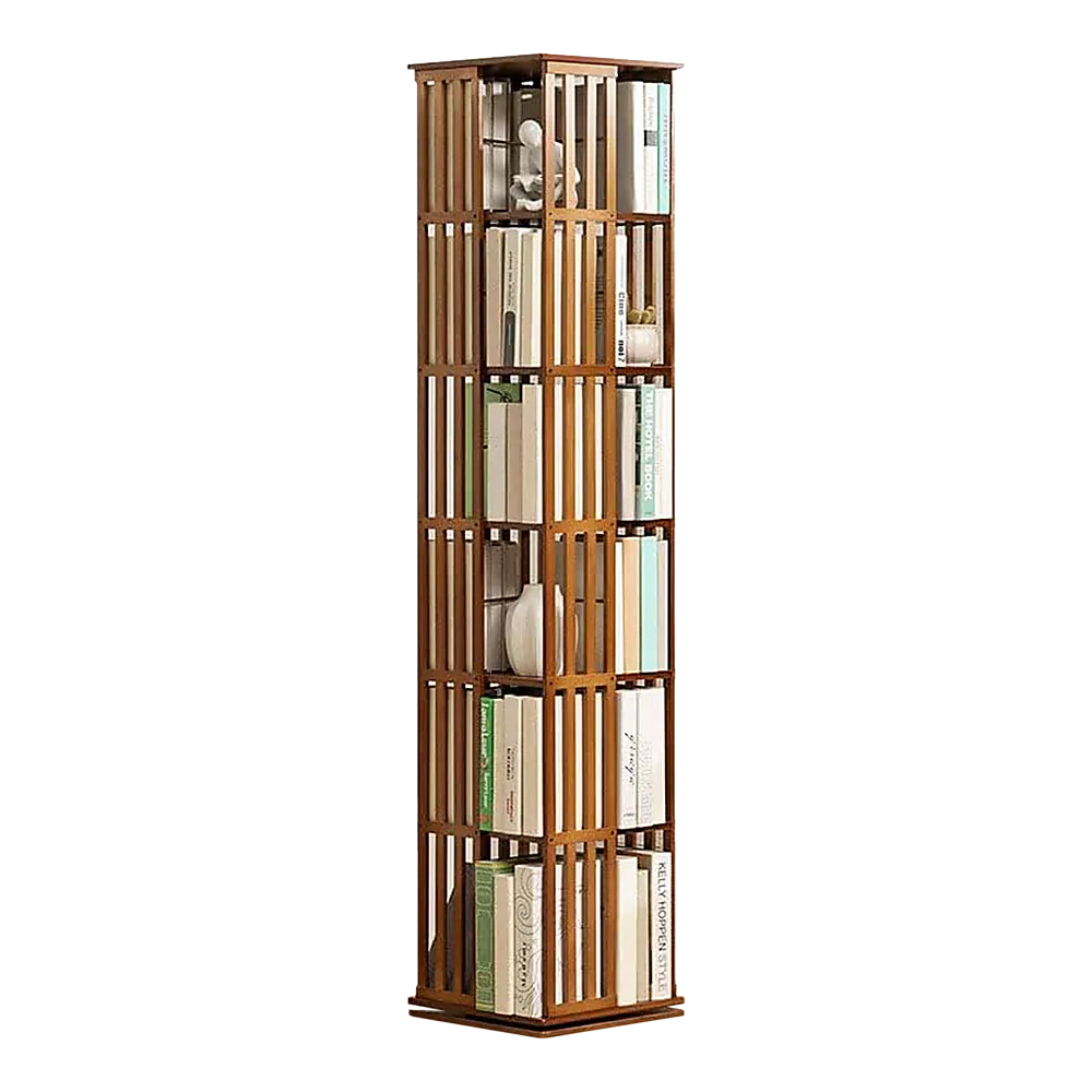 360 Rotating Bookshelf Bamboo Storage Display Rack Shelving in Dark Wood - Mekamart Australia