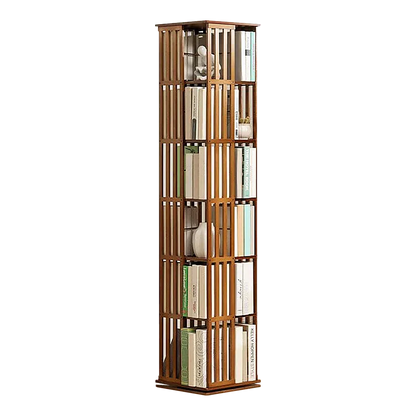 360 Rotating Bookshelf Bamboo Storage Display Rack Shelving in Dark Wood - Mekamart Australia