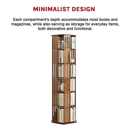 360 Rotating Bookshelf Bamboo Storage Display Rack Shelving in Dark Wood - Mekamart Australia