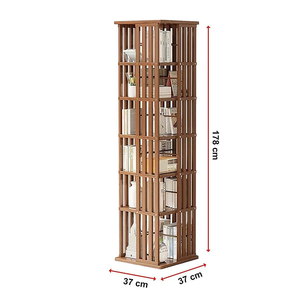 360 Rotating Bookshelf Bamboo Storage Display Rack Shelving in Dark Wood - Mekamart Australia