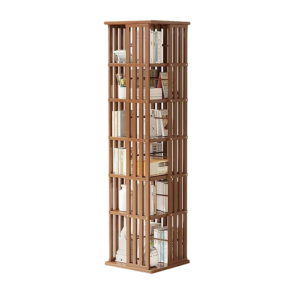 360 Rotating Bookshelf Bamboo Storage Display Rack Shelving in Dark Wood - Mekamart Australia