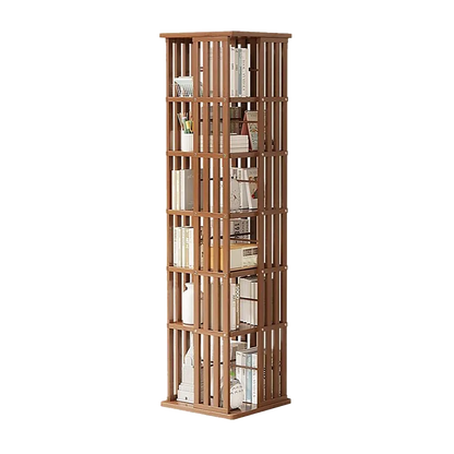 360 Rotating Bookshelf Bamboo Storage Display Rack Shelving in Dark Wood - Mekamart Australia