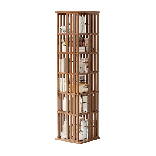 360 Rotating Bookshelf Bamboo Storage Display Rack Shelving in Dark Wood - Mekamart Australia