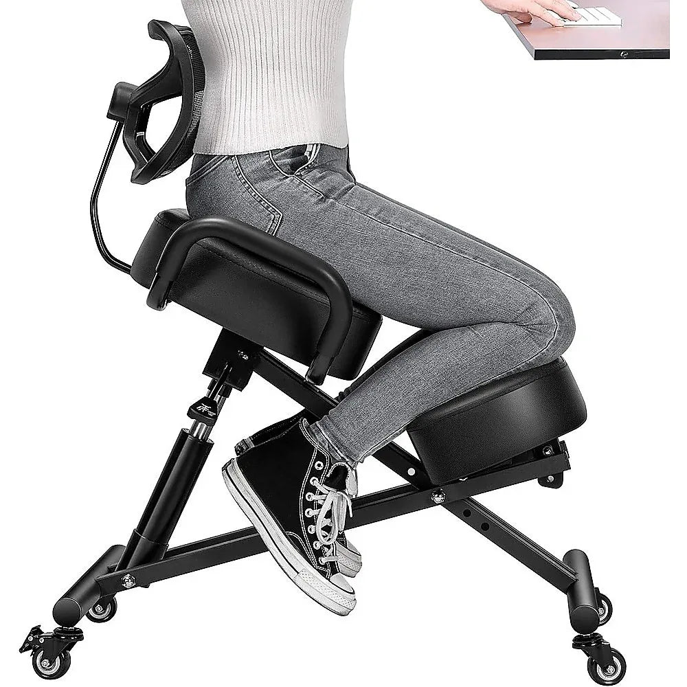 Ergonomic Kneeling Posture Chair with Backrest Adjustable Height and Casters - Mekamart Australia