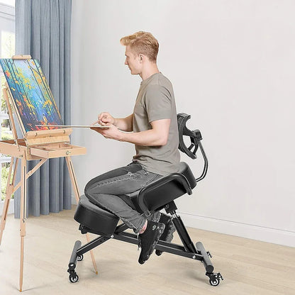 Ergonomic Kneeling Posture Chair with Backrest Adjustable Height and Casters - Mekamart Australia