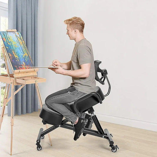 Ergonomic Kneeling Posture Chair with Backrest Adjustable Height and Casters - Mekamart Australia