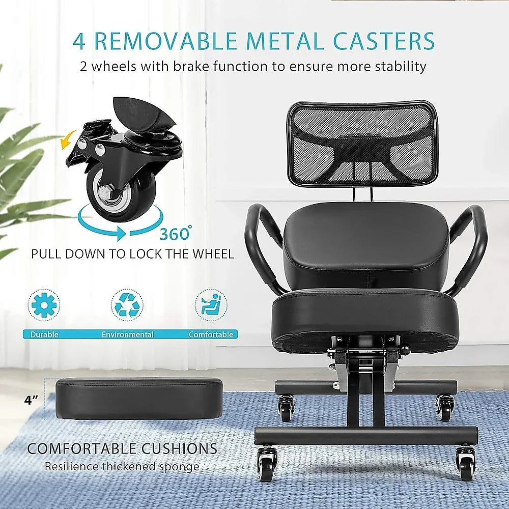 Ergonomic Kneeling Posture Chair with Backrest Adjustable Height and Casters - Mekamart Australia