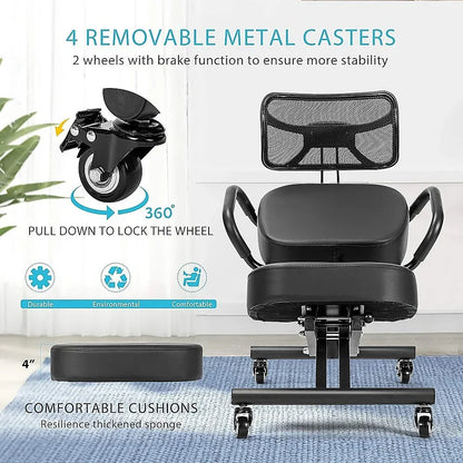 Ergonomic Kneeling Posture Chair with Backrest Adjustable Height and Casters - Mekamart Australia