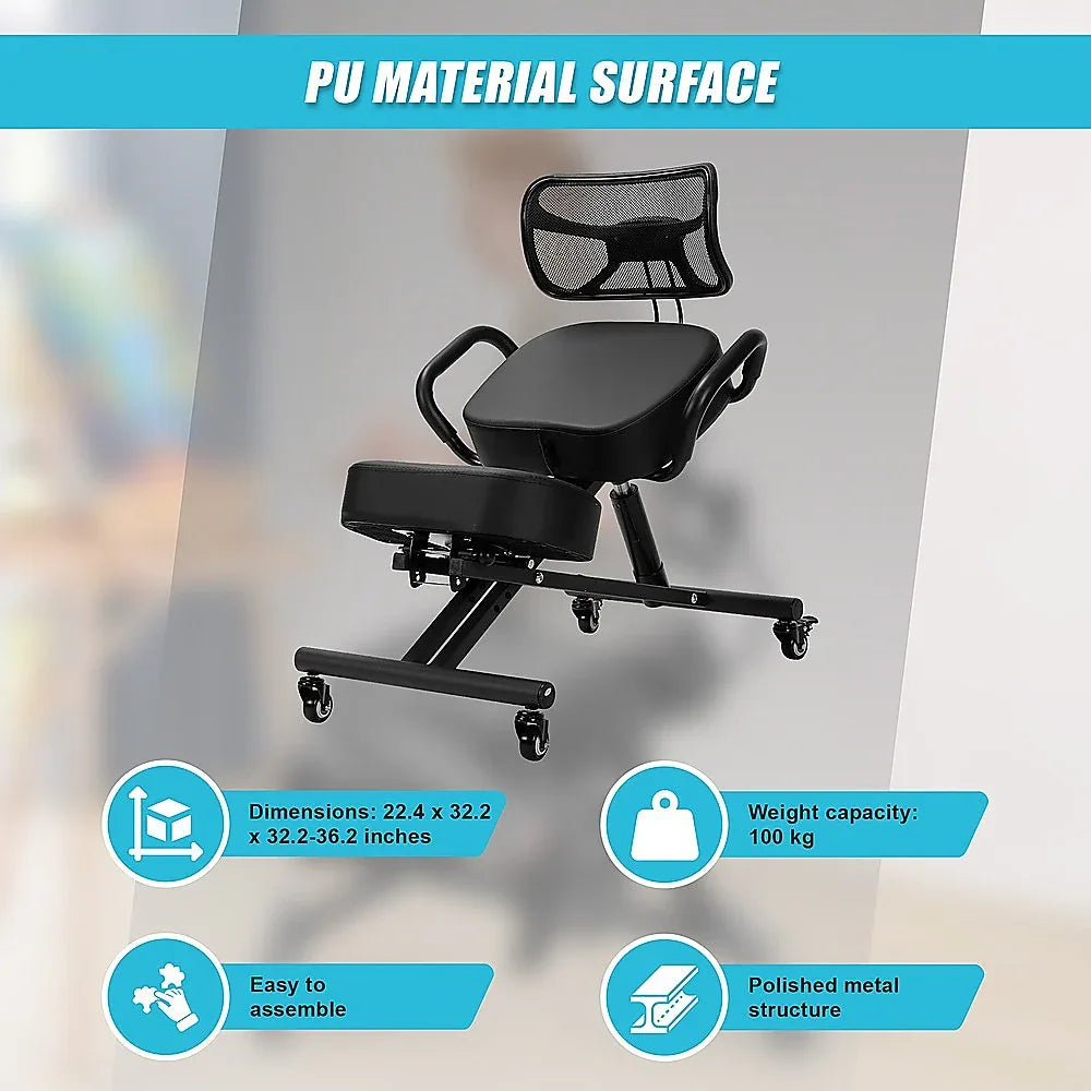 Ergonomic Kneeling Posture Chair with Backrest Adjustable Height and Casters - Mekamart Australia