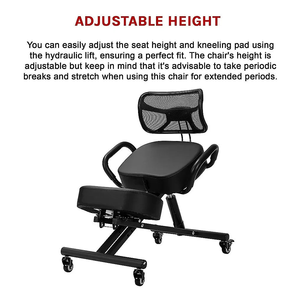 Ergonomic Kneeling Posture Chair with Backrest Adjustable Height and Casters - Mekamart Australia