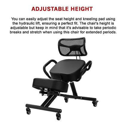 Ergonomic Kneeling Posture Chair with Backrest Adjustable Height and Casters - Mekamart Australia