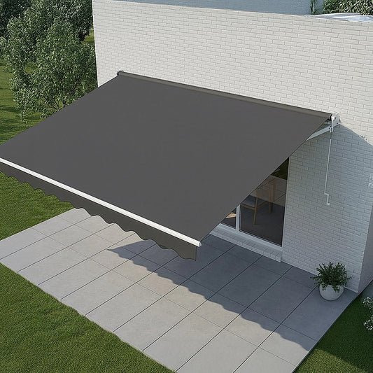 Outdoor Folding Arm Awning Retractable Sunshade Canopy Grey 4.0m x 3.0m