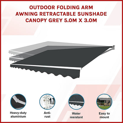 Outdoor Folding Arm Awning Retractable Sunshade Canopy Black 4.0m x 3.0m