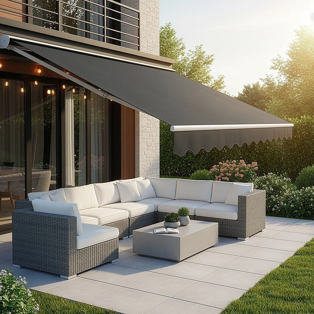 Motorised Outdoor Folding Arm Awning Retractable Sunshade Canopy Grey 4.0m x 3.0m