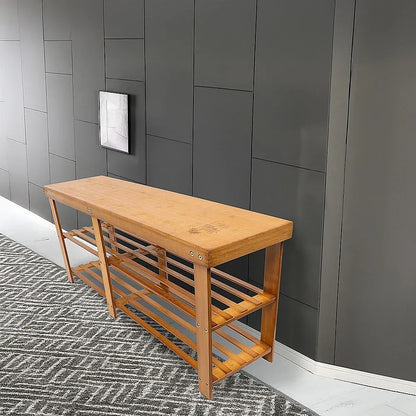 Bamboo Shoe Rack Wooden Bench Storage Organiser Cabinet Holder Stool - Mekamart Australia