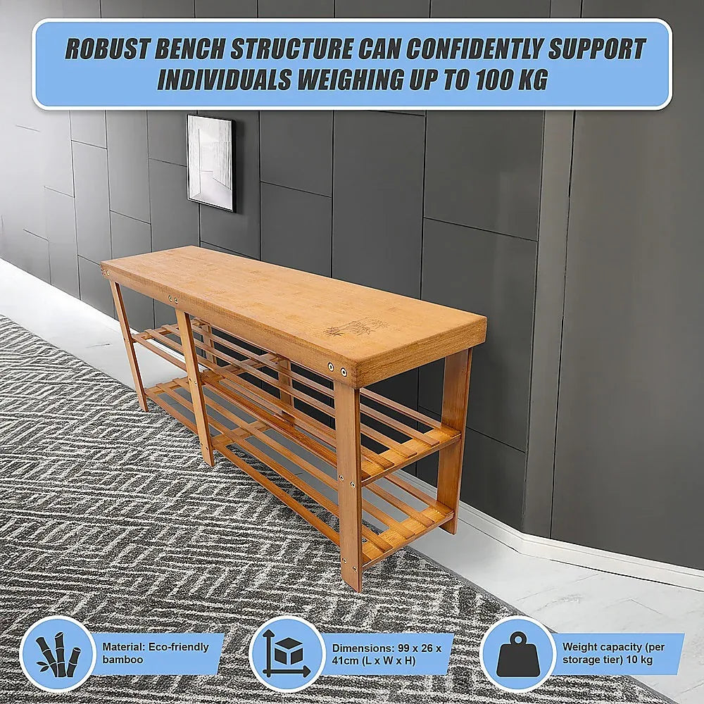 Bamboo Shoe Rack Wooden Bench Storage Organiser Cabinet Holder Stool - Mekamart Australia