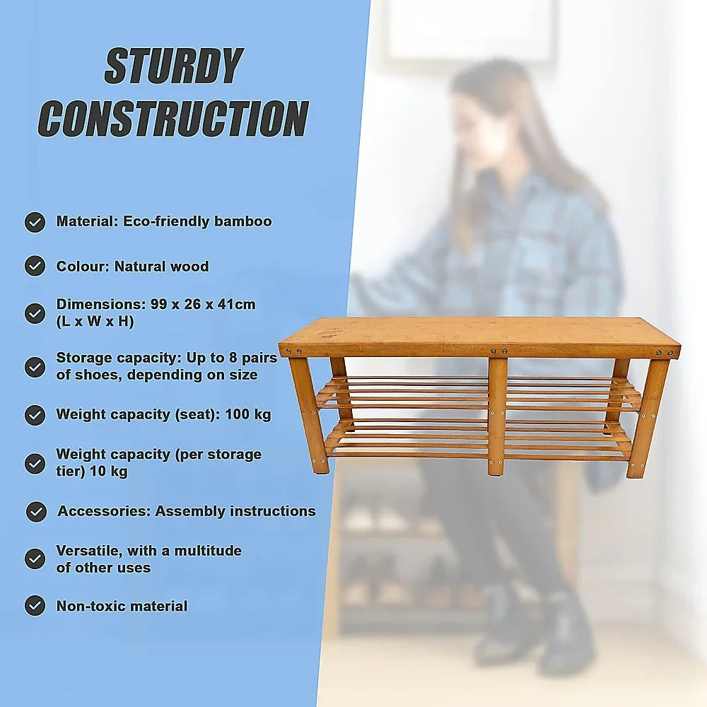 Bamboo Shoe Rack Wooden Bench Storage Organiser Cabinet Holder Stool - Mekamart Australia