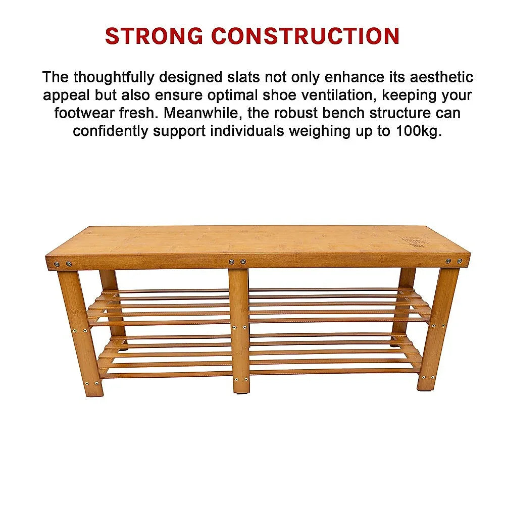 Bamboo Shoe Rack Wooden Bench Storage Organiser Cabinet Holder Stool - Mekamart Australia