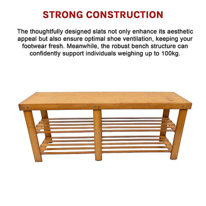 Bamboo Shoe Rack Wooden Bench Storage Organiser Cabinet Holder Stool - Mekamart Australia
