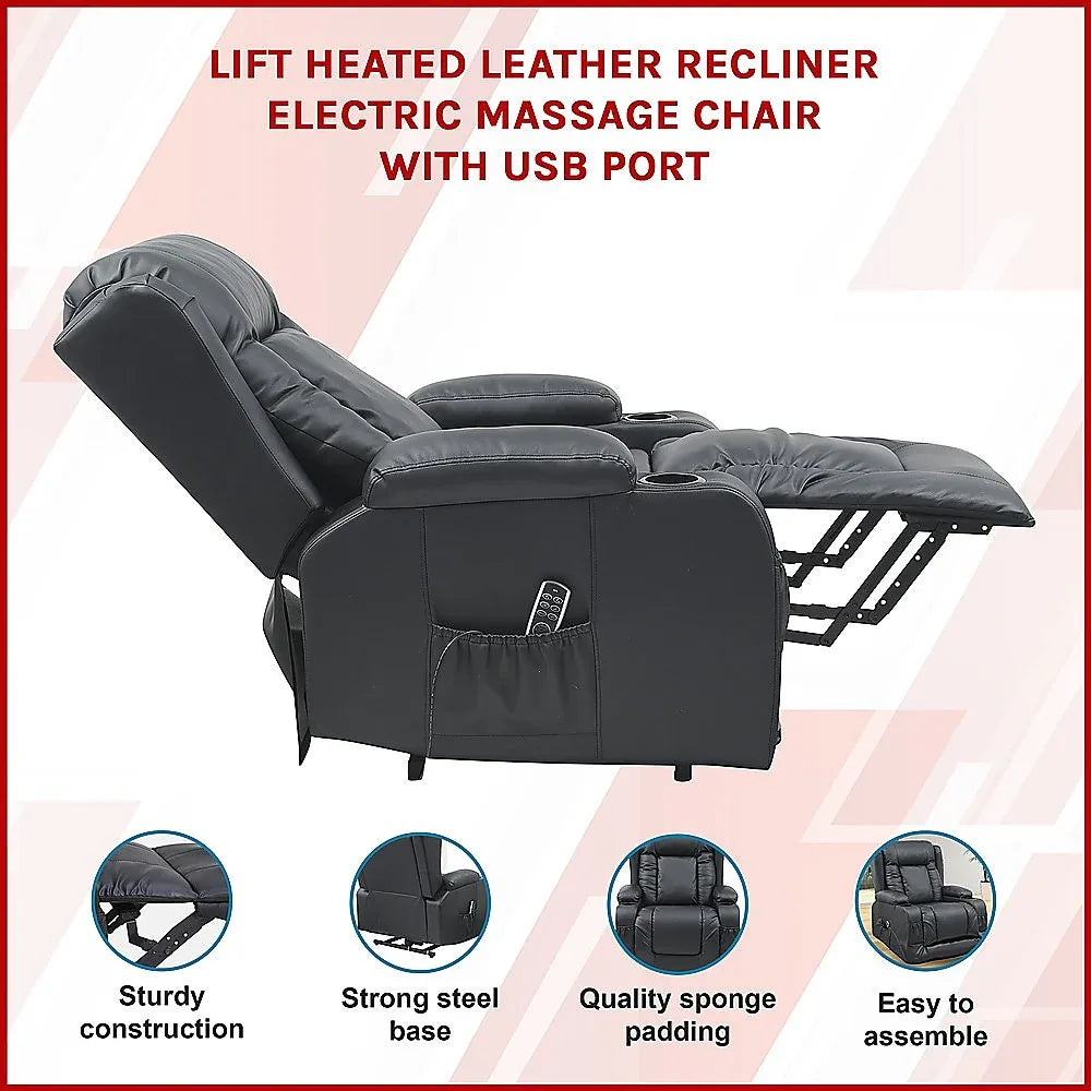 Lift Heated Leather Recliner Electric Massage Chair with USB port - Mekamart Australia