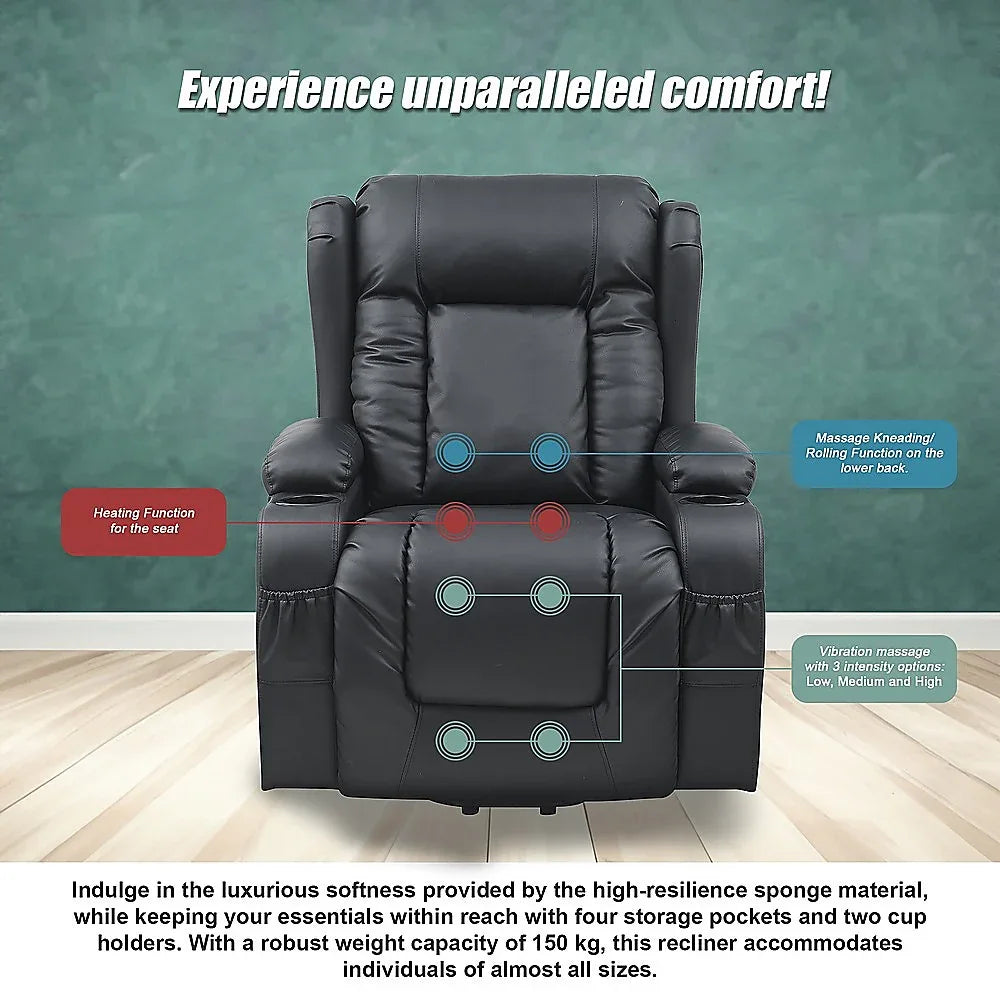 Lift Heated Leather Recliner Electric Massage Chair with USB port - Mekamart Australia