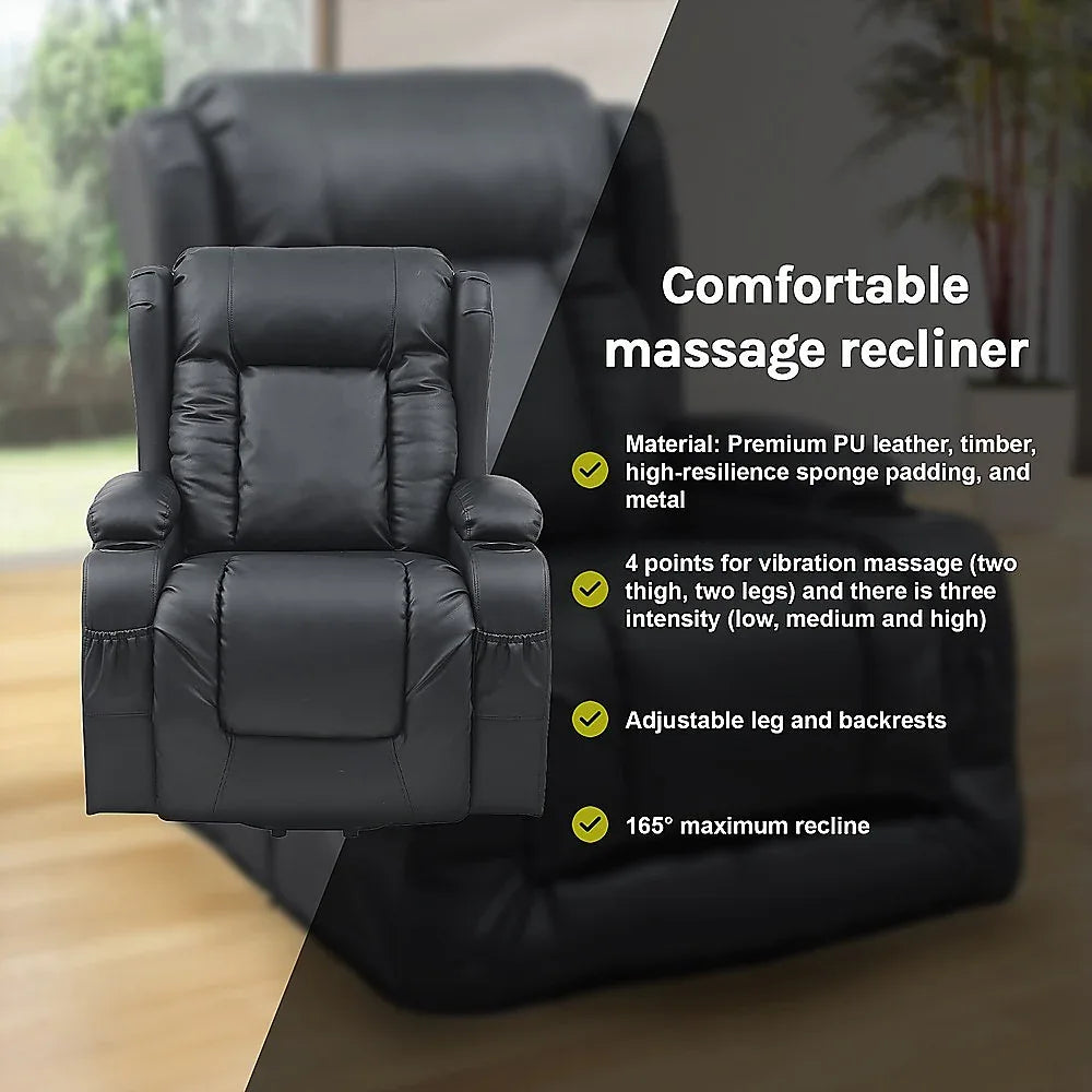 Lift Heated Leather Recliner Electric Massage Chair with USB port - Mekamart Australia