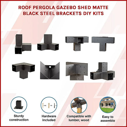 Roof Pergola Gazebo Shed Matte Black Steel Brackets DIY Kits - Mekamart Australia