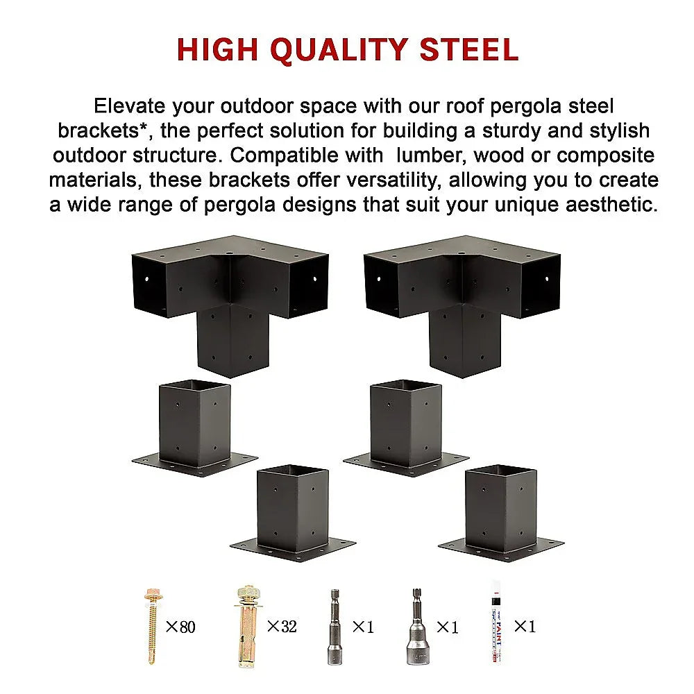 Roof Pergola Gazebo Shed Matte Black Steel Brackets DIY Kits - Mekamart Australia