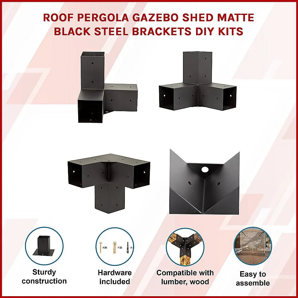Roof Pergola Gazebo Shed Matte Black Steel Brackets DIY Kits - Mekamart Australia