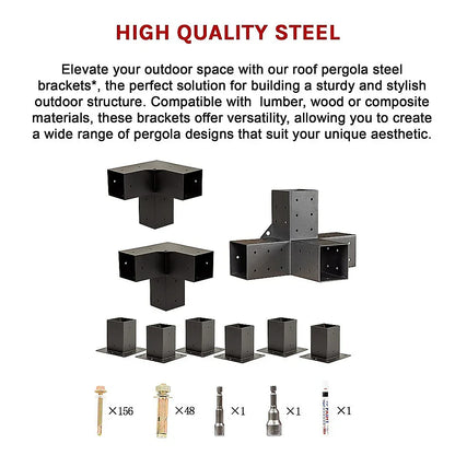 Roof Pergola Gazebo Shed Matte Black Steel Brackets DIY Kits - Mekamart Australia