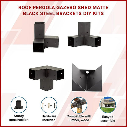 Roof Pergola Gazebo Shed Matte Black Steel Brackets DIY Kits - Mekamart Australia