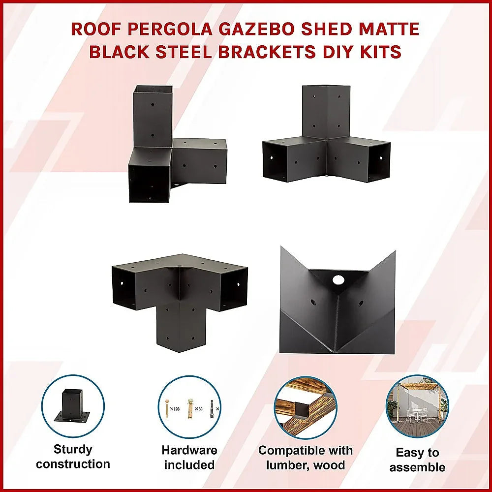 Roof Pergola Gazebo Shed Matte Black Steel Brackets DIY Kits - Mekamart Australia