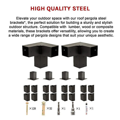 Roof Pergola Gazebo Shed Matte Black Steel Brackets DIY Kits - Mekamart Australia