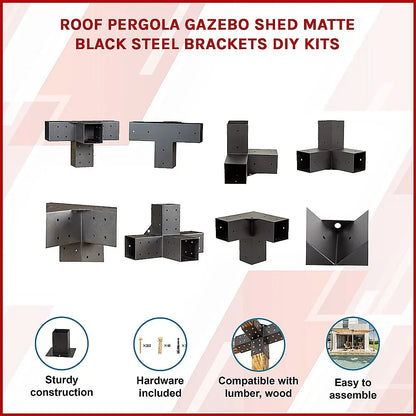 Roof Pergola Gazebo Shed Matte Black Steel Brackets DIY Kits - Mekamart Australia