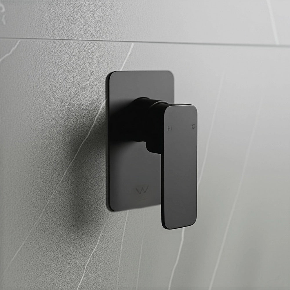 Single Square Shower Bath Mixer Tap Bathroom WATERMARK Approved in Black