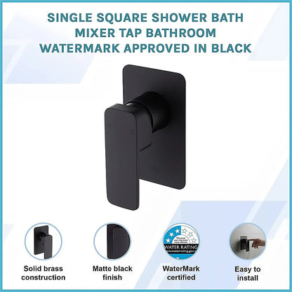 Single Square Shower Bath Mixer Tap Bathroom WATERMARK Approved in Black