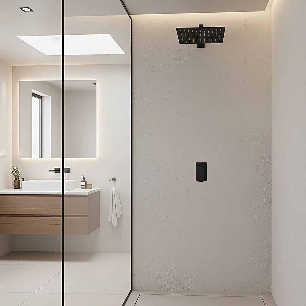 Single Square Shower Bath Mixer Tap Bathroom WATERMARK Approved in Black