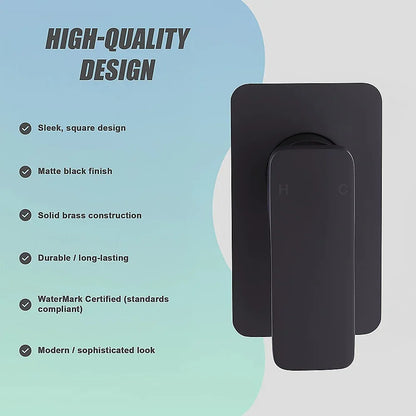 Single Square Shower Bath Mixer Tap Bathroom WATERMARK Approved in Black