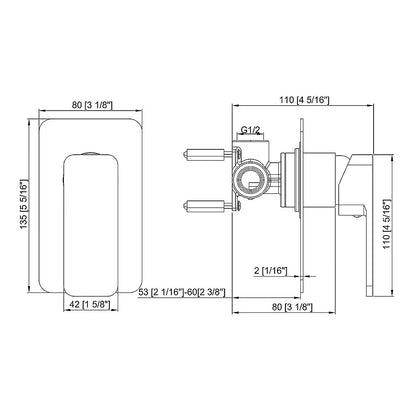 Single Square Shower Bath Mixer Tap Bathroom WATERMARK Approved in Black