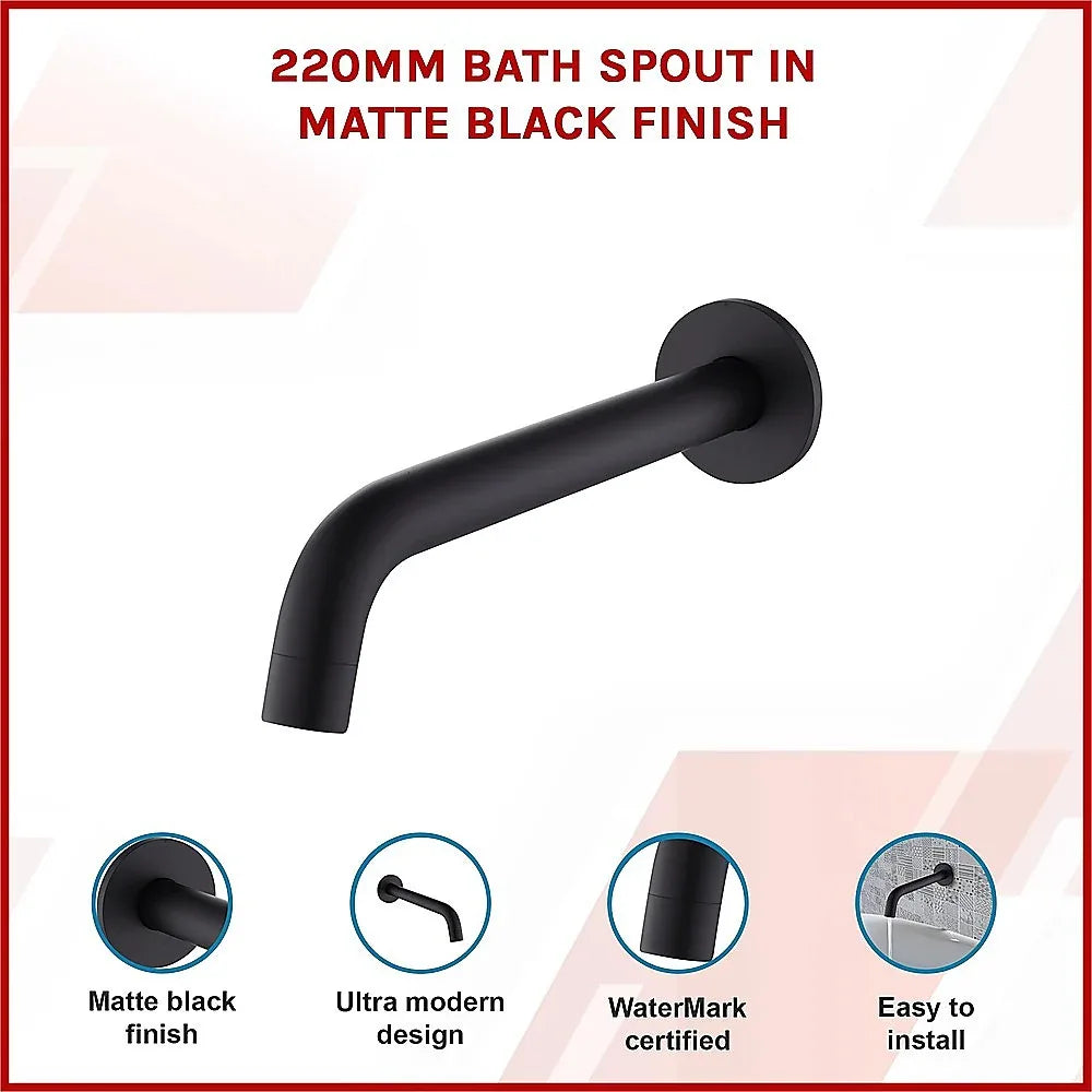 220mm Bath Spout in Matte Black Finish - Mekamart Australia