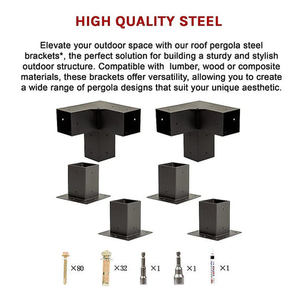 Roof Pergola Gazebo Shed Matte Black Steel Brackets and Black Screen DIY Kits - Mekamart Australia