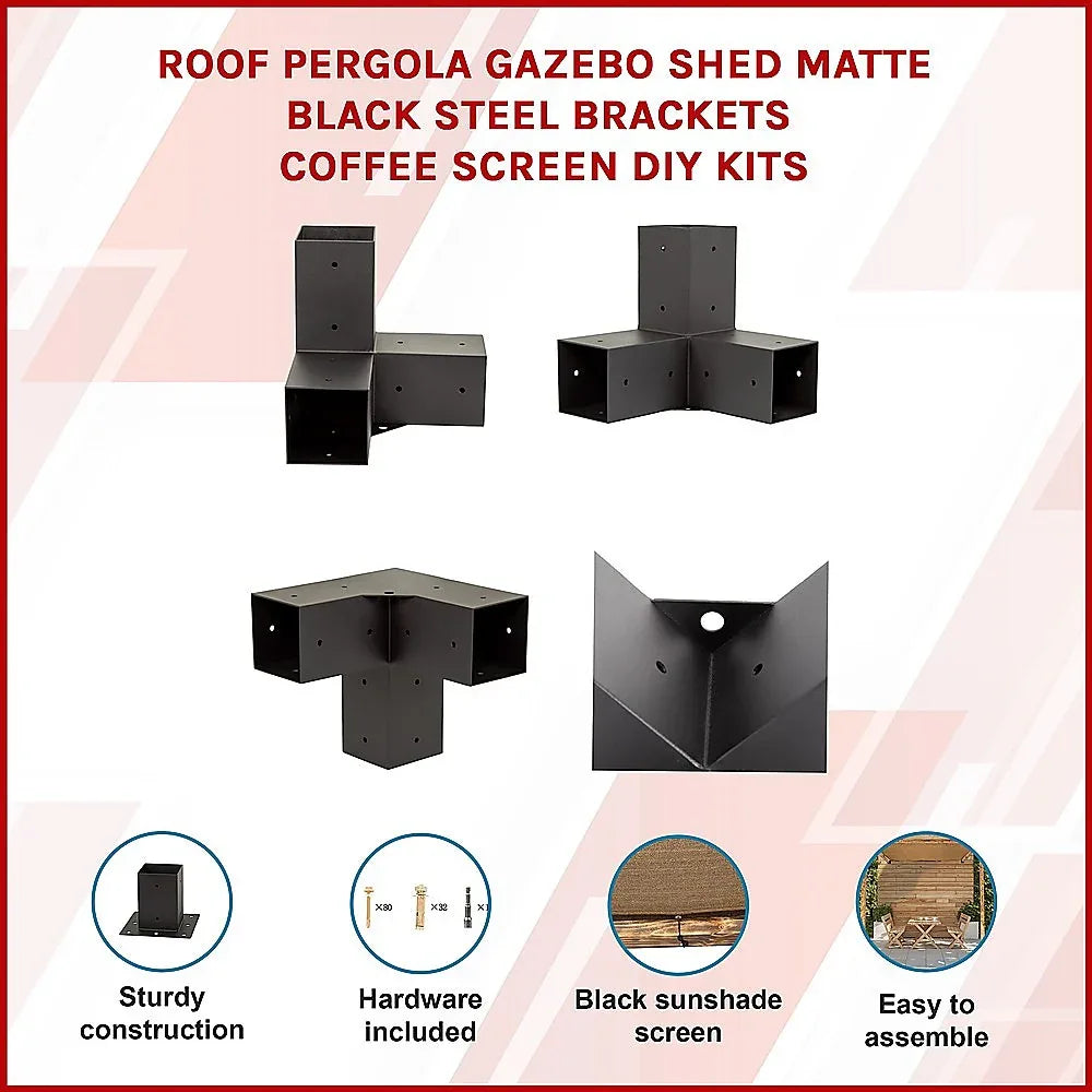 Roof Pergola Gazebo Shed Matte Black Steel Brackets and Coffee Screen DIY Kits - Mekamart Australia