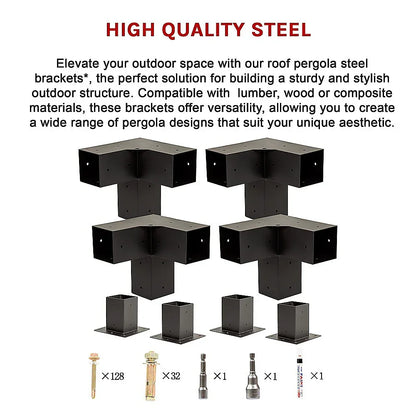 Roof Pergola Gazebo Shed Matte Black Steel Brackets and Coffee Screen DIY Kits - Mekamart Australia