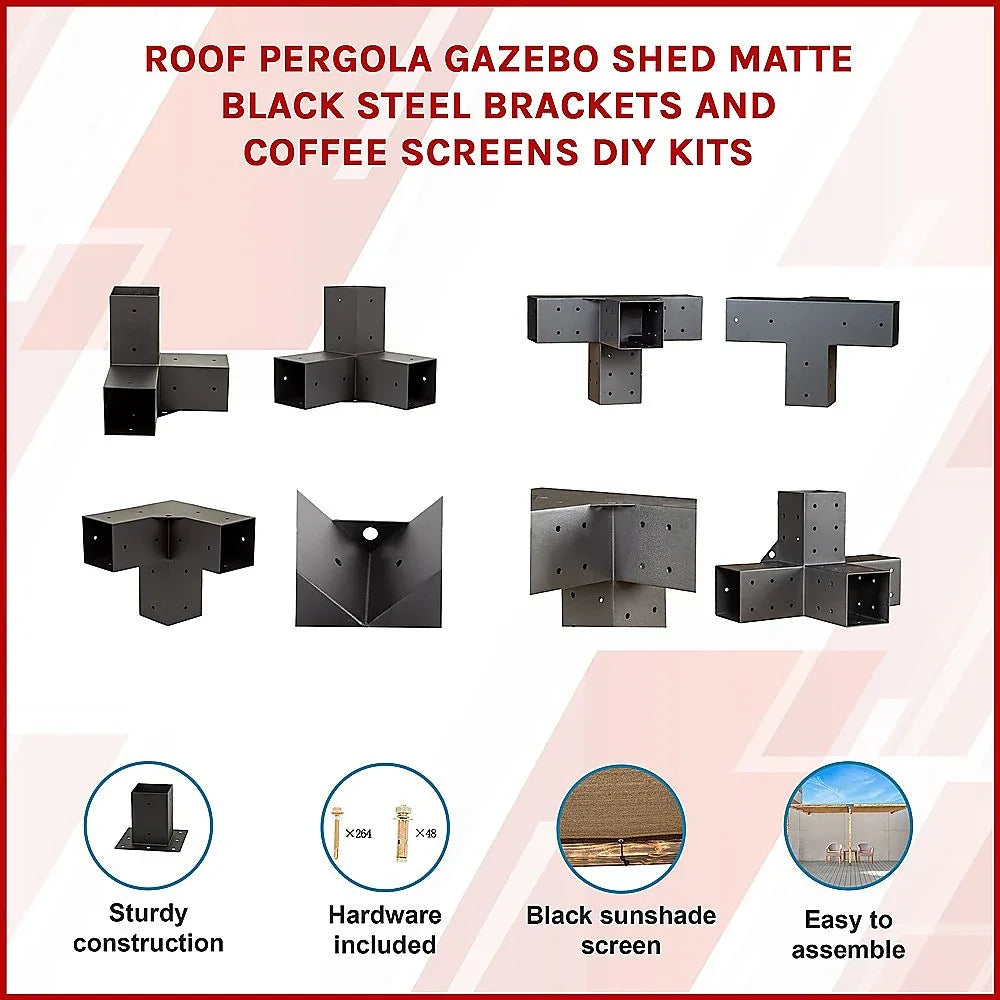 Roof Pergola Gazebo Shed Matte Black Steel Brackets and Coffee Screens DIY Kits - Mekamart Australia