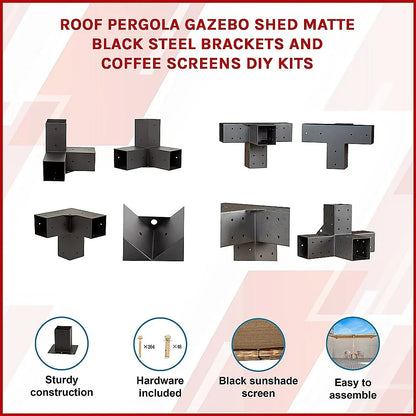Roof Pergola Gazebo Shed Matte Black Steel Brackets and Coffee Screens DIY Kits - Mekamart Australia