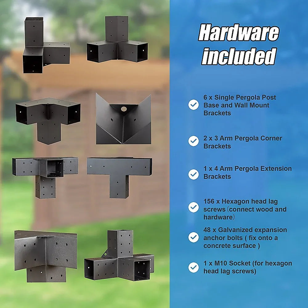Roof Pergola Gazebo Shed Matte Black Steel Brackets and Coffee Screens DIY Kits - Mekamart Australia