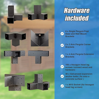 Roof Pergola Gazebo Shed Matte Black Steel Brackets and Coffee Screens DIY Kits - Mekamart Australia