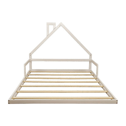 Pine Wood Floor Bed House Frame for Kids and Toddlers